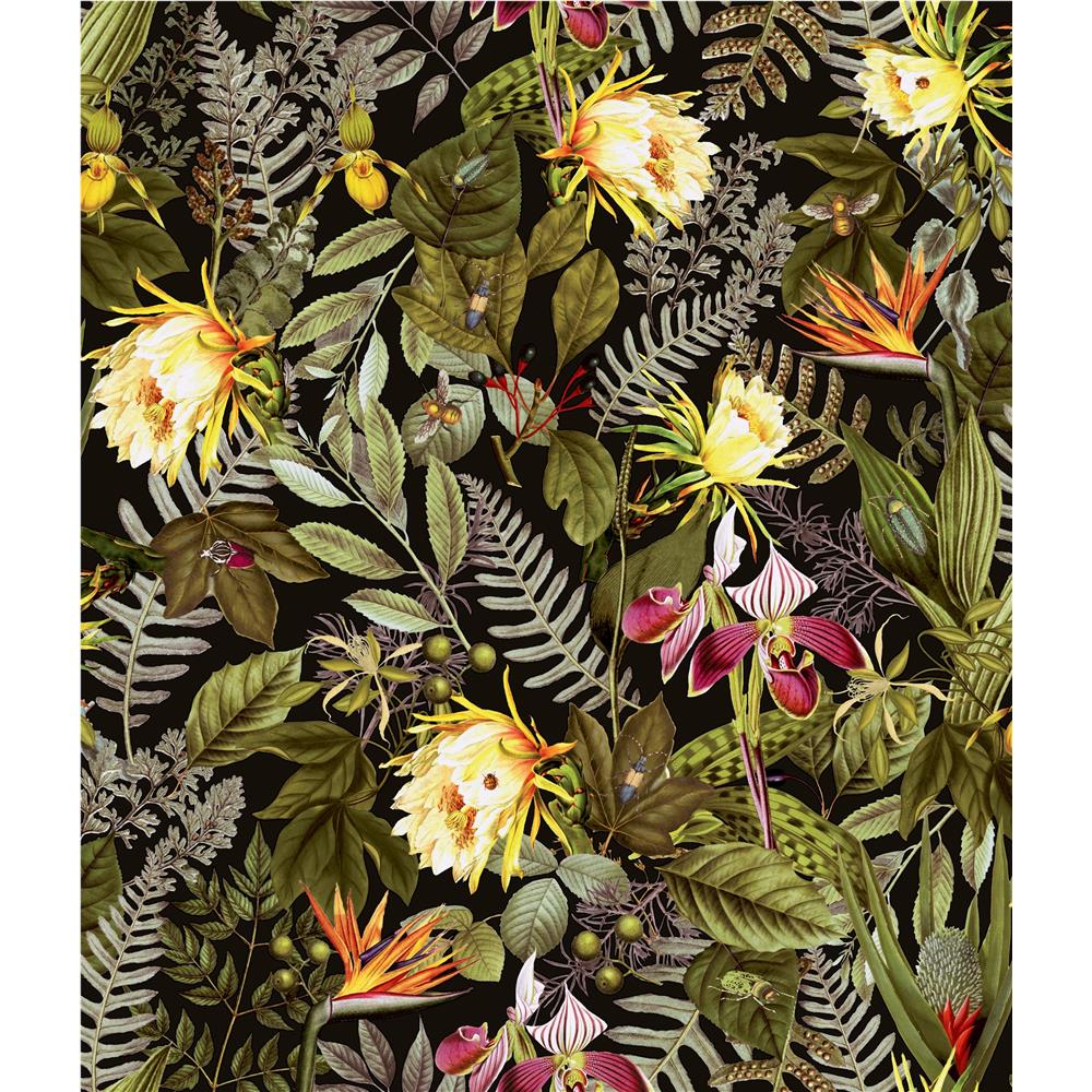 RoomMates by York RMK11450WP Tropical Flowers Peel & Stick Wallpaper In Black; Green; Yellow